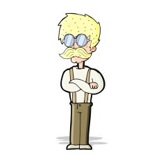 cartoon hipster man with mustache and spectacles N4