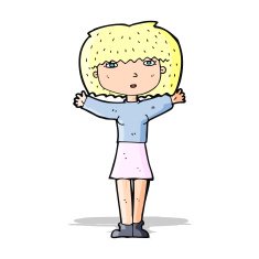 cartoon woman raising arms in air N3