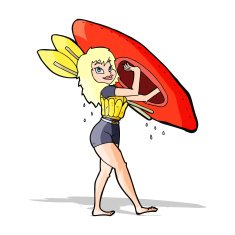 cartoon woman carrying canoe N5