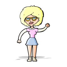 cartoon waving woman wearing spectacles N4