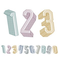 3d geometric numbers set with lines textures
