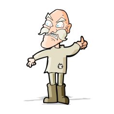 cartoon angry old man in patched clothing N4