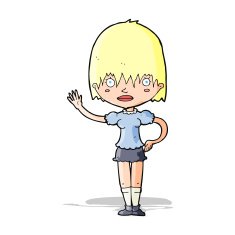 cartoon waving woman N50