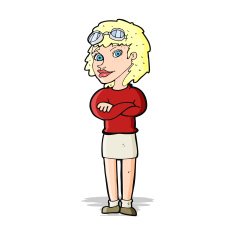 cartoon woman with crossed arms and safety goggles N3