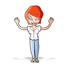 cartoon pretty woman with hands in air N4
