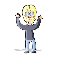 cartoon hippie man waving arms N2