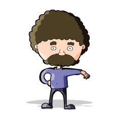 cartoon man with mustache making camp gesture N5
