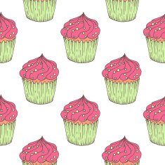 Pattern with hand drawn cupcakes