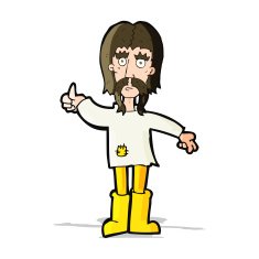cartoon hippie man giving thumbs up symbol N5