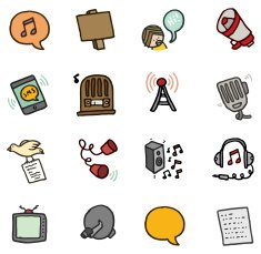 Communication and audio doodle icon set