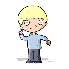 cartoon boy giving peace sign N4