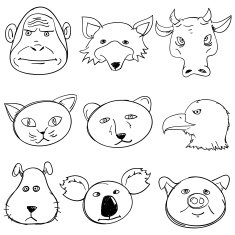 Cartoon Animal head collection in Black and White