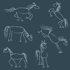 Stick figure horses on chalkboard