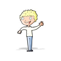 cartoon happy boy waving N8
