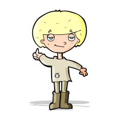 cartoon boy in poor clothing giving thumbs up symbol N3