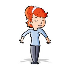 cartoon friendly woman shrugging shoulders N4