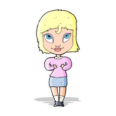 cartoon woman gesturing at self N11