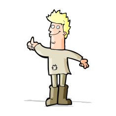 cartoon positive thinking man in rags N4