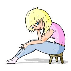 cartoon woman sitting on small stool N5