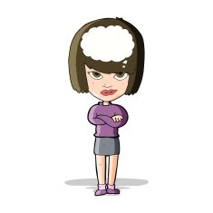 cartoon woman with folded arms imagining N5