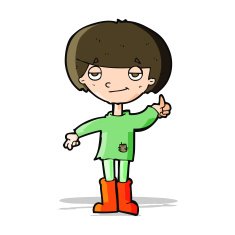 cartoon boy in poor clothing giving thumbs up symbol N4