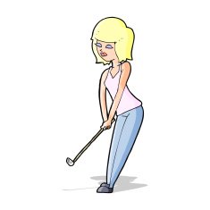 Cartoon Woman Playing Golf N11