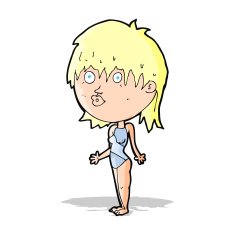cartoon woman in swimsuit shrugging shoulders N4
