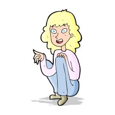 cartoon happy woman sitting and pointing N4