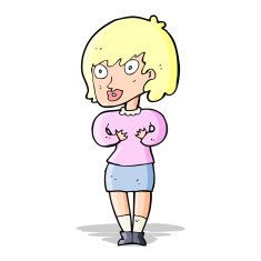 cartoon woman making Who Me? gesture N19