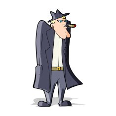cartoon man in hat and trench coat N4