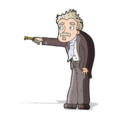 cartoon man trembling with key unlocking N5