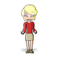 cartoon happy woman shrugging shoulders N7