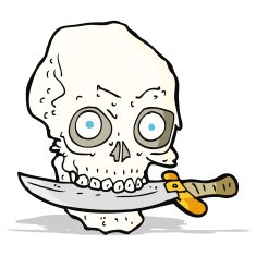cartoon pirate skull with knife in teeth N4