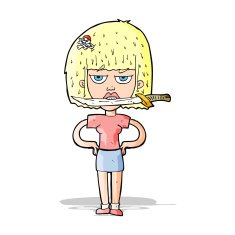 cartoon woman with knife between teeth N18