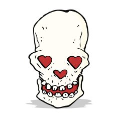 cartoon skull with love heart eyes N3