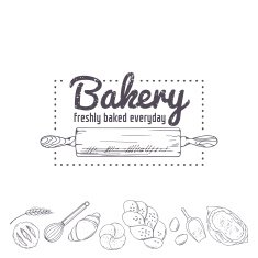 Bakery logo template Hand drawn rolling pin and baking for N2