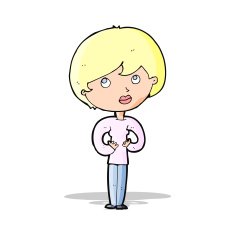 cartoon woman making Who Me? gesture N23