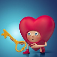heart cartoon character holding key