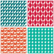 Set of lovely animals silhouettes patterns pigeons hares cats dogs