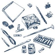 Doodle set of art supplies Drawing hand drawn illustration N2