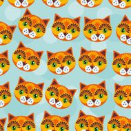 Cat Seamless pattern funny cute animal face on blue background