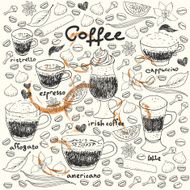 Vector coffee doodle set with cups spices and stains N2