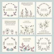 Vector set floral wreath and backgrounds hand drawn