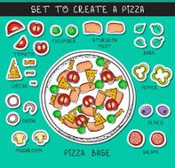 Template doodle set ingredient to build pizza Sticker object