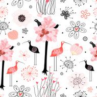 Abstract background doodle bird pattern