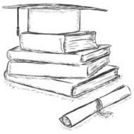 Vector Sketch Academic Hat on Stack of Books and Diploma