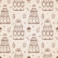Seamless pattern with cakes and cupcakes