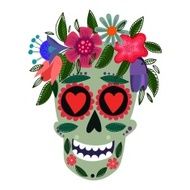 Concept Vector Card- Cute Skull with floral wreath Vector illust