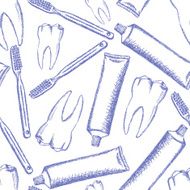 Sketch tooth paste brush and teeth vector pattern
