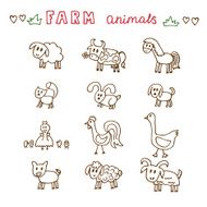 Set of hand drawn farm animals N2